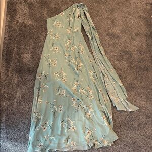 Birdy Grey One-Shoulder Floral Dress in Light Blue